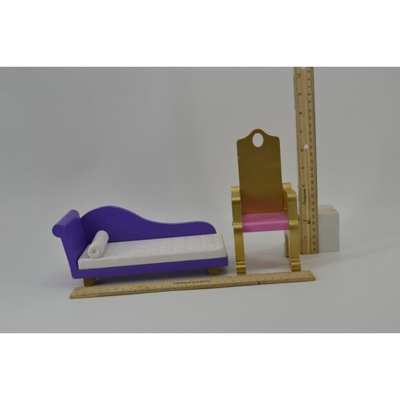 Doll furniture set of 2 Pieces Purple Chaise Gold and Bright Pink Doll House - Picture 14 of 16
